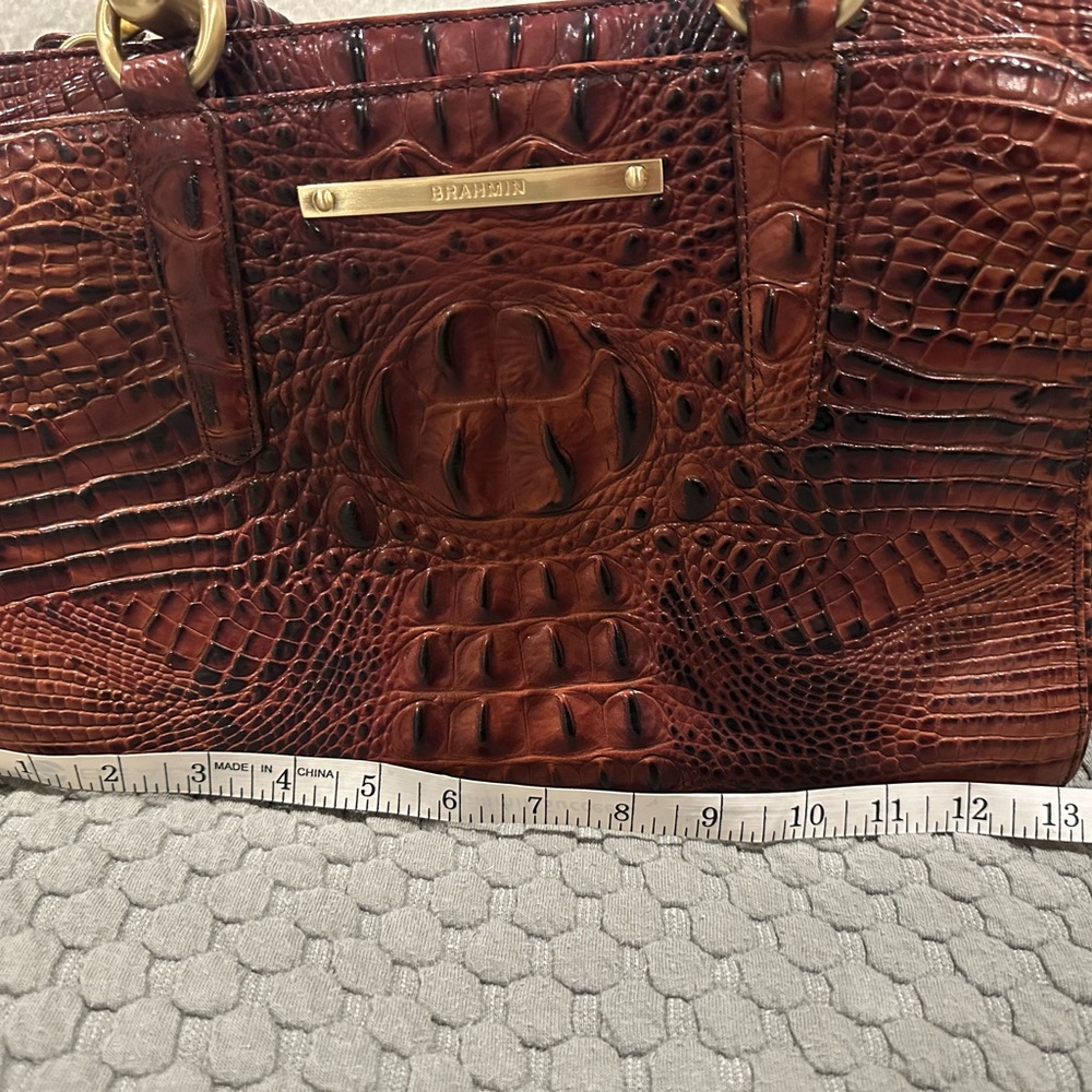 Brahmin Brown Crocodile Embossed Satchel with Gold Accents - Picture 13 of 16